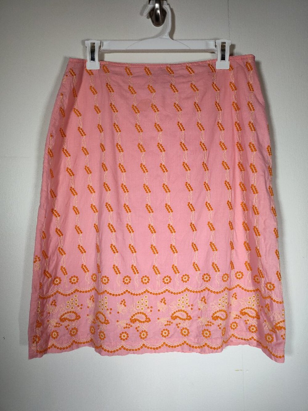 J. Peterman‎ Company pink cotton embroidered a-line skirt 10
